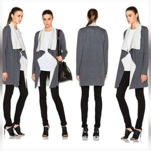 Vince Merino Wool-Blend Two-Tone Drape Cardigan Sweater in Grey XXS